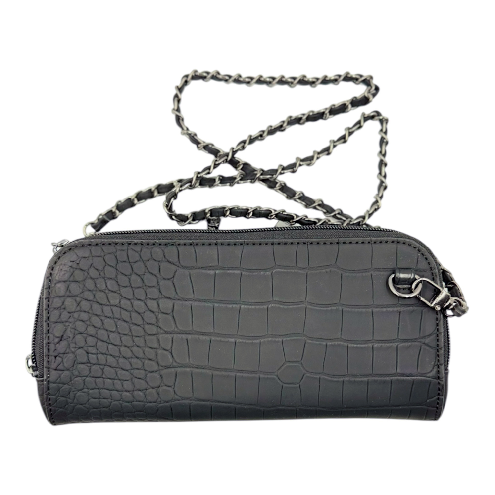 Vitale by Myriad black crocodile pattern shoulder bag with chain - vegan leather handbag with organized compartments