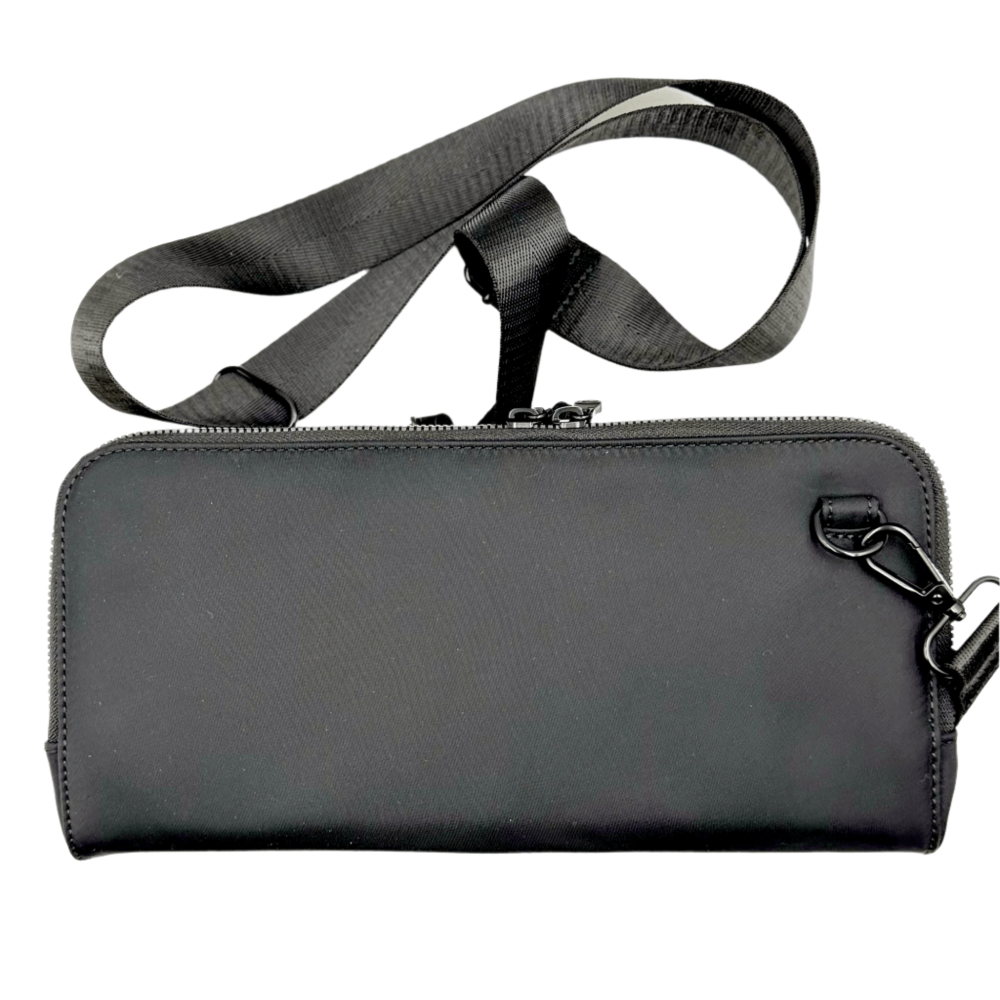 Vitale by Myriad black crossbody bag product shot - premium nylon handbag with organized compartments