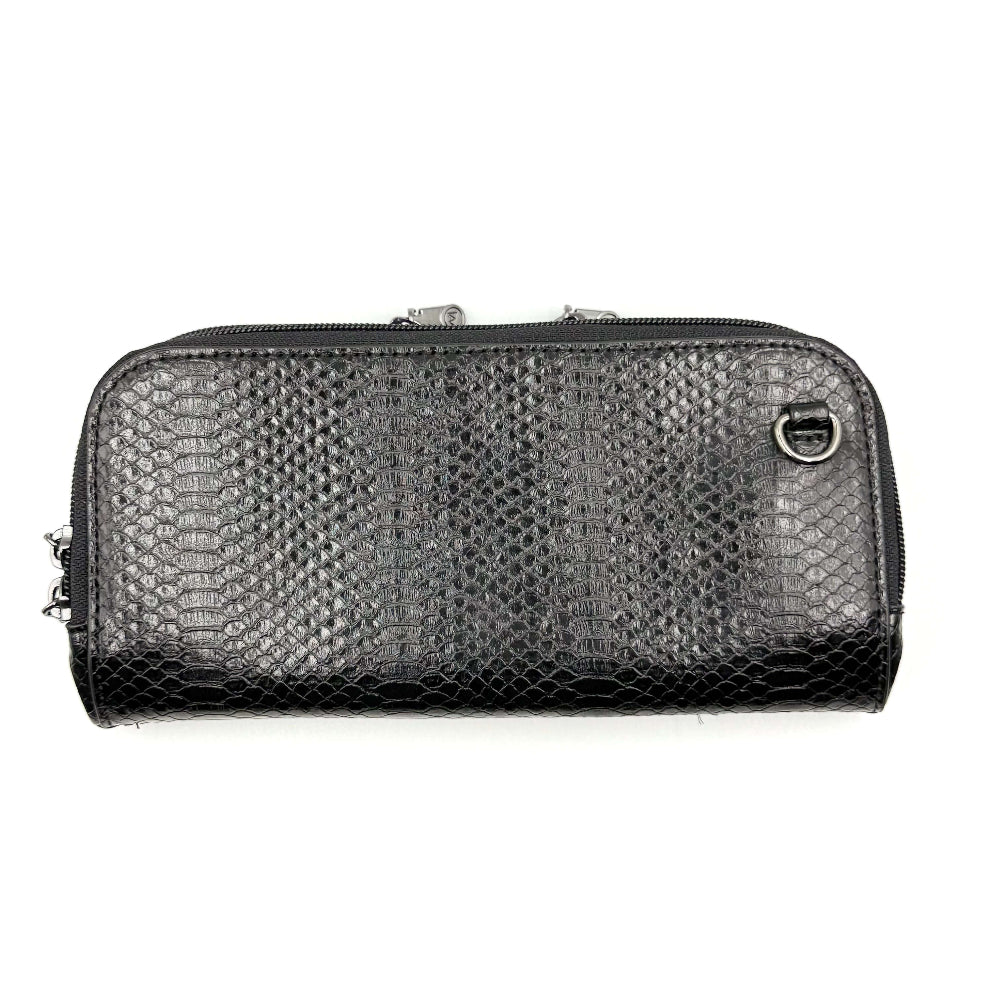 Vitale by Myriad black snake print shoulder bag product shot - vegan leather handbag with organized compartments