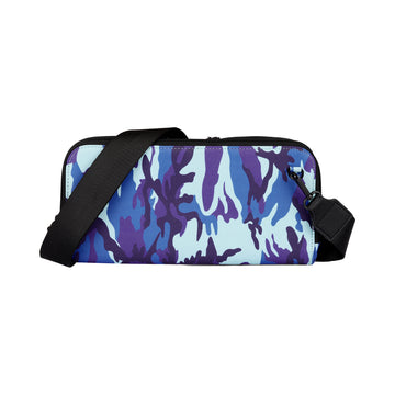 Blue camo neoprene Vitale by Myriad crossbody bag with a black strap