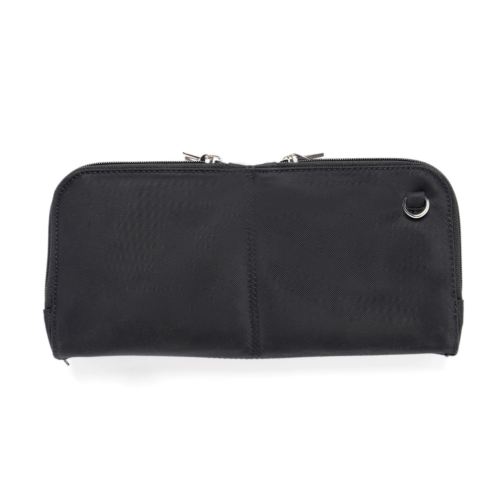 Vitale by Myriad Eros crossbody clutch in black nylon, front view