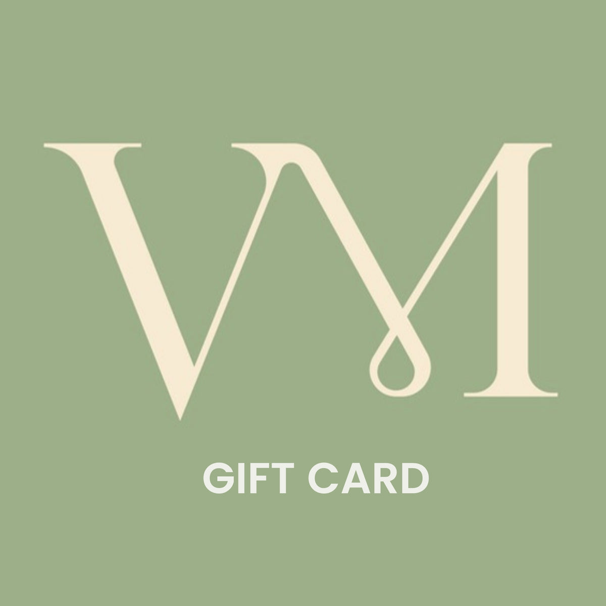 Vitale by Myriad gift card with cream VM monogram on a sage green background