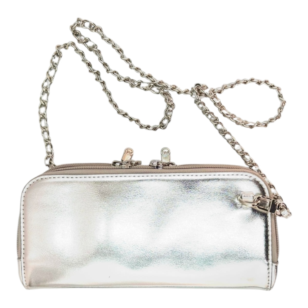 Vitale by Myriad Hestia silver metallic crossbody with chain strap, vegan leather