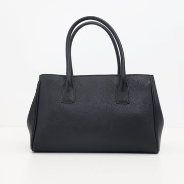 Vitale by Myriad Roma tote in black pebbled leather, front view with two top handles on a white background