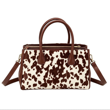 Vitale by Myriad Roma tote in brown cow hair-on-hide leather with brown Nappa leather trim