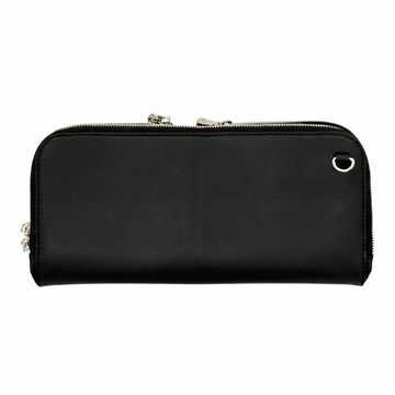 Zeloso Black Halo leather clutch, front view, Vitale + House of Alimena